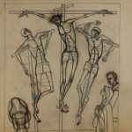 Le Christ et les deux larrons. Fusain sur papier