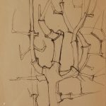 Arbres. Dessin au stylo noir sur papier ivoire