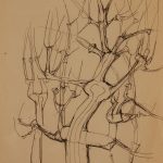 Arbres. Dessin au stylo noir sur papier ivoire